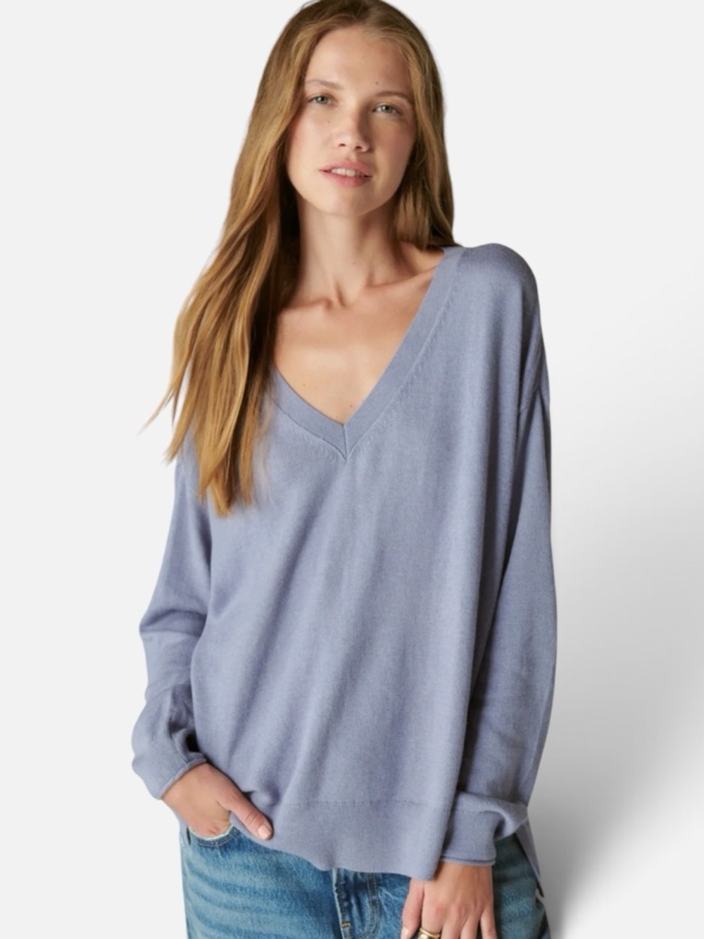 Lucky Brand Cashmere Blend Cloud Soft V Neck Sweater In Stonewash